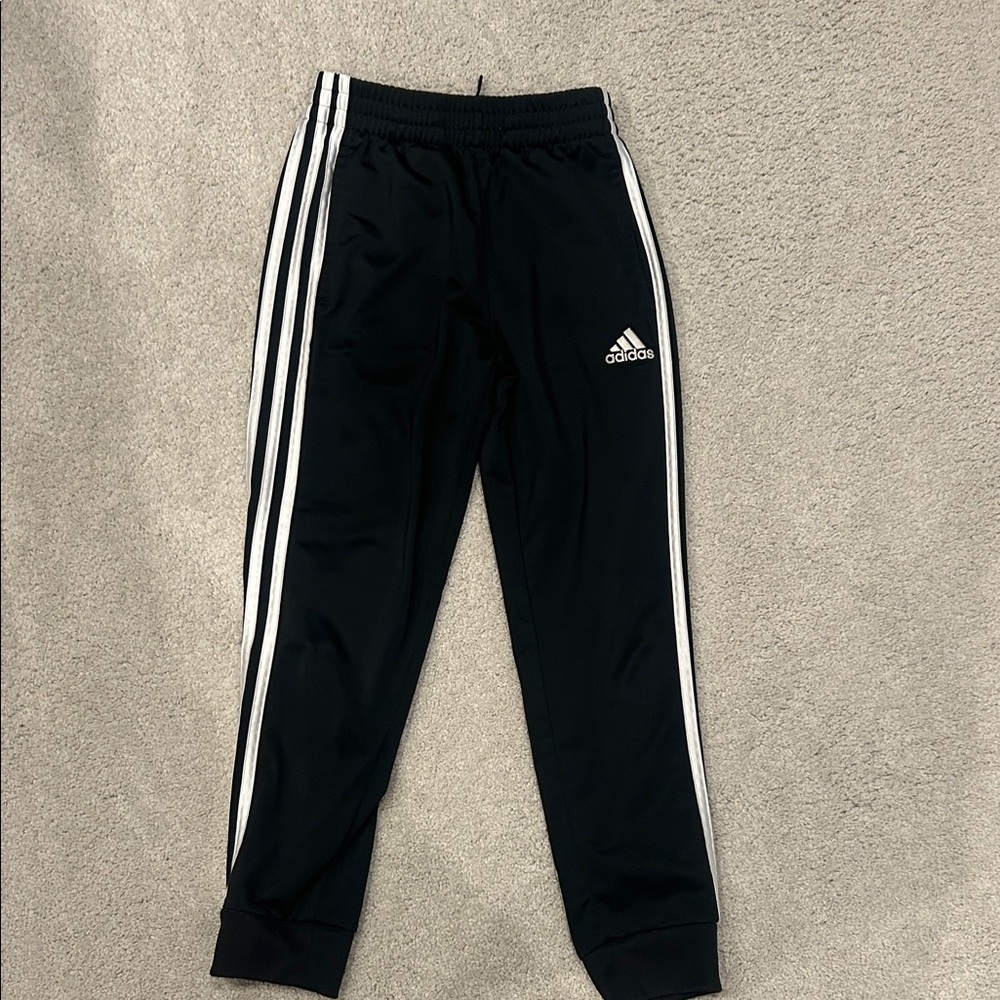 Adidas Kids Black Joggers with White Stripes